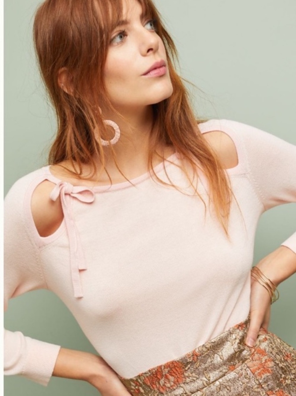 Anthropologie Blush Pink Cutout Sweater with Tie Detail -Siobhan-